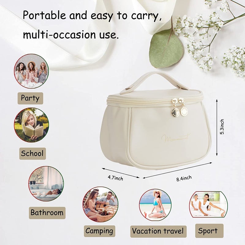 ARLICORPING Makeup Storage BagPortable Cosmetic BagPu Leather Multifunctional Vanity Bag for MakeupCosmetic Brush CaseCosmetic Travel Bag for Women Organization Bag with HandleOff White11 cm - Image 5