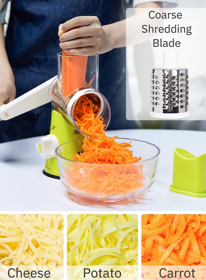 رومان جيفتس مبشرة جبن أسطوانة يدوية، مطحنة تقطيع دوارة 3 في 1 للخيار والبطاطس والجزر والجبن وسلطة الخضار، بلون اخضر - Image 3
