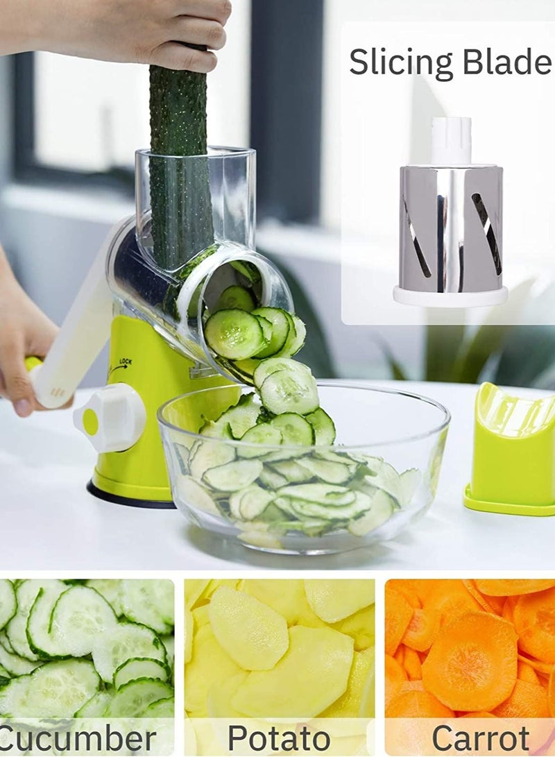 رومان جيفتس مبشرة جبن أسطوانة يدوية، مطحنة تقطيع دوارة 3 في 1 للخيار والبطاطس والجزر والجبن وسلطة الخضار، بلون اخضر - Image 2