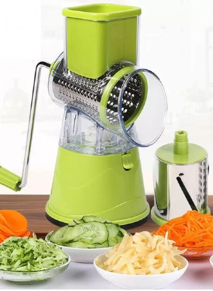 رومان جيفتس مبشرة جبن أسطوانة يدوية، مطحنة تقطيع دوارة 3 في 1 للخيار والبطاطس والجزر والجبن وسلطة الخضار، بلون اخضر - Image 1