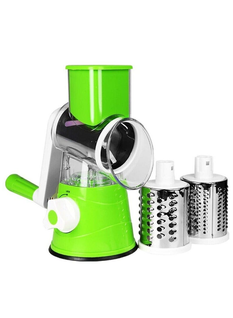 رومان جيفتس مبشرة جبن أسطوانة يدوية، مطحنة تقطيع دوارة 3 في 1 للخيار والبطاطس والجزر والجبن وسلطة الخضار، بلون اخضر - Image 5