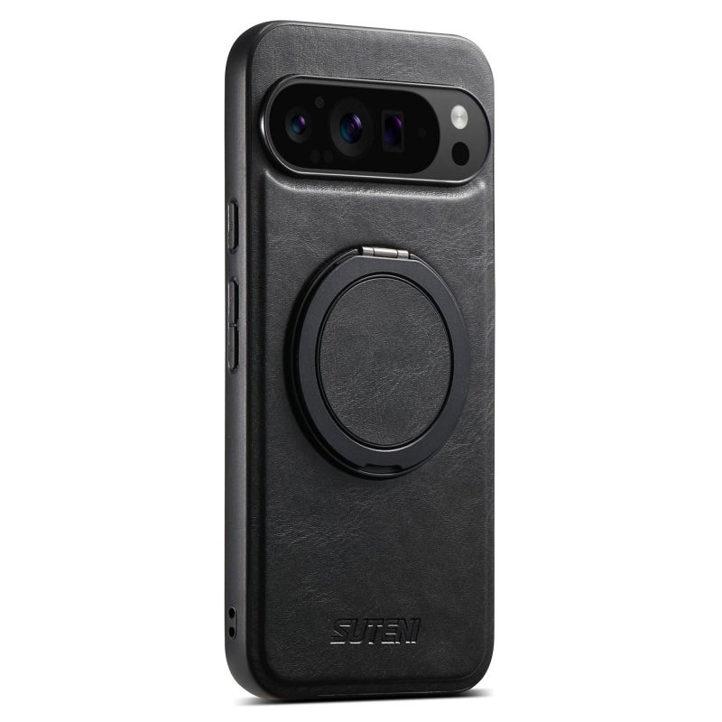 Suteni For Google Pixel 10 Pro Xl G3 Oil Wax 360 Rotation Holder Magsafe Back Phone Case(Black) - Image 1