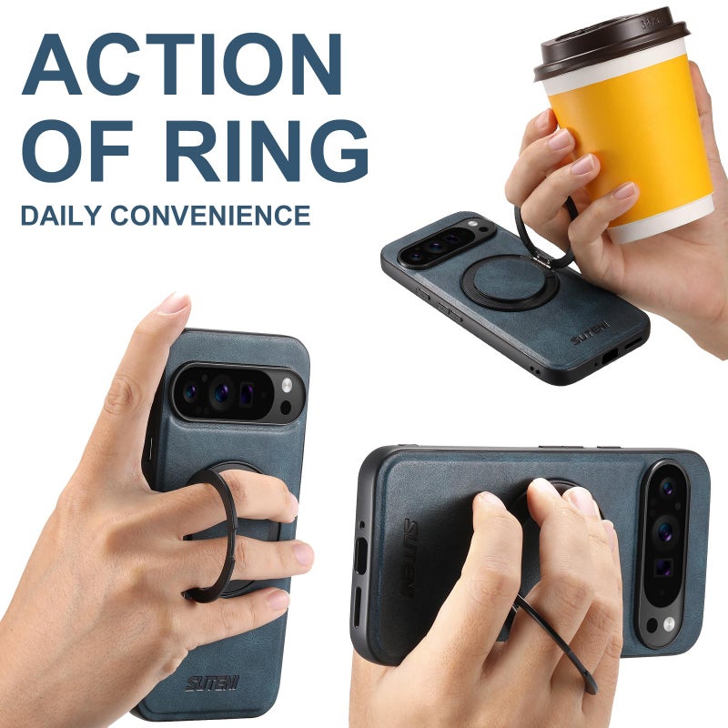 Suteni For Google Pixel 10 Pro Xl G3 Oil Wax 360 Rotation Holder Magsafe Back Phone Case(Black) - Image 3