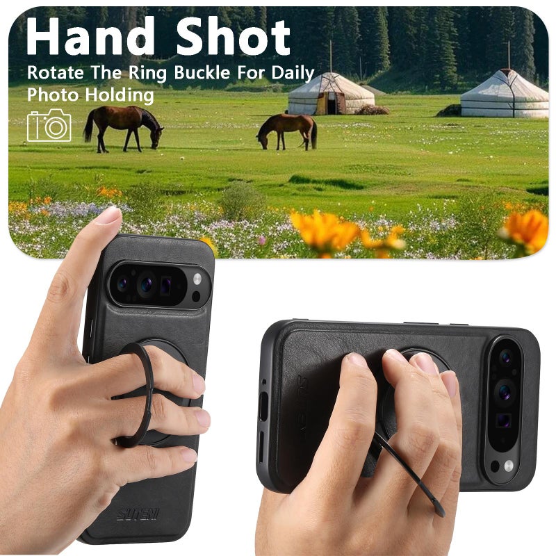 Suteni For Google Pixel 10 Pro Xl G3 Oil Wax 360 Rotation Holder Magsafe Back Phone Case(Black) - Image 5