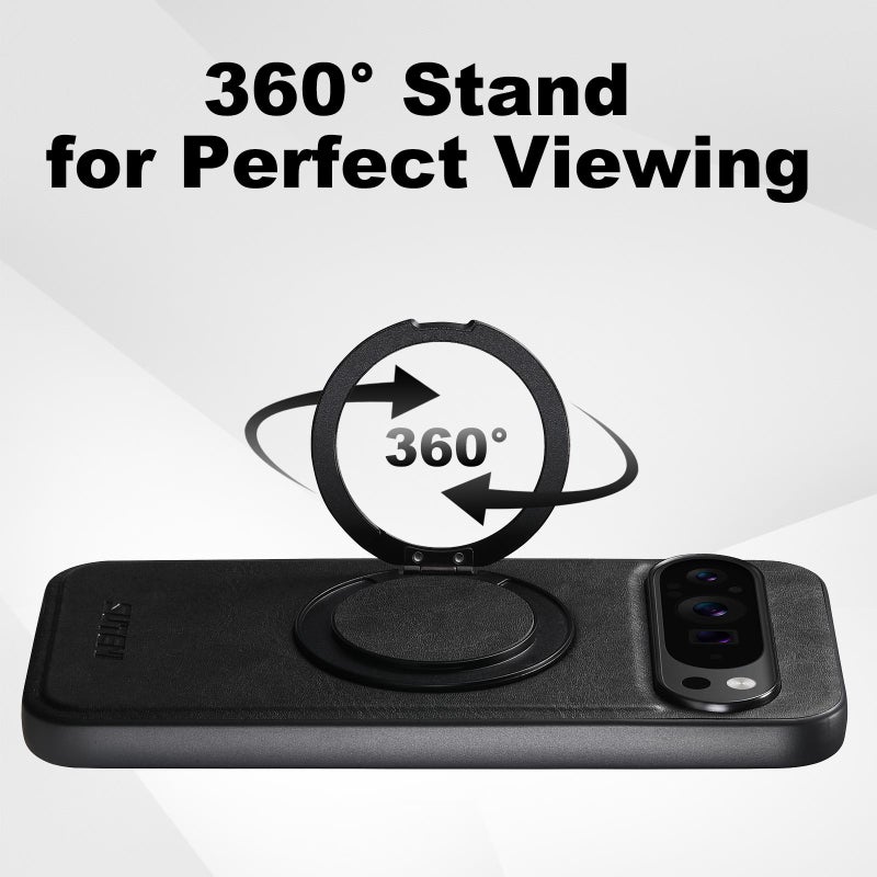 Suteni For Google Pixel 10 Pro Xl G3 Oil Wax 360 Rotation Holder Magsafe Back Phone Case(Black) - Image 2