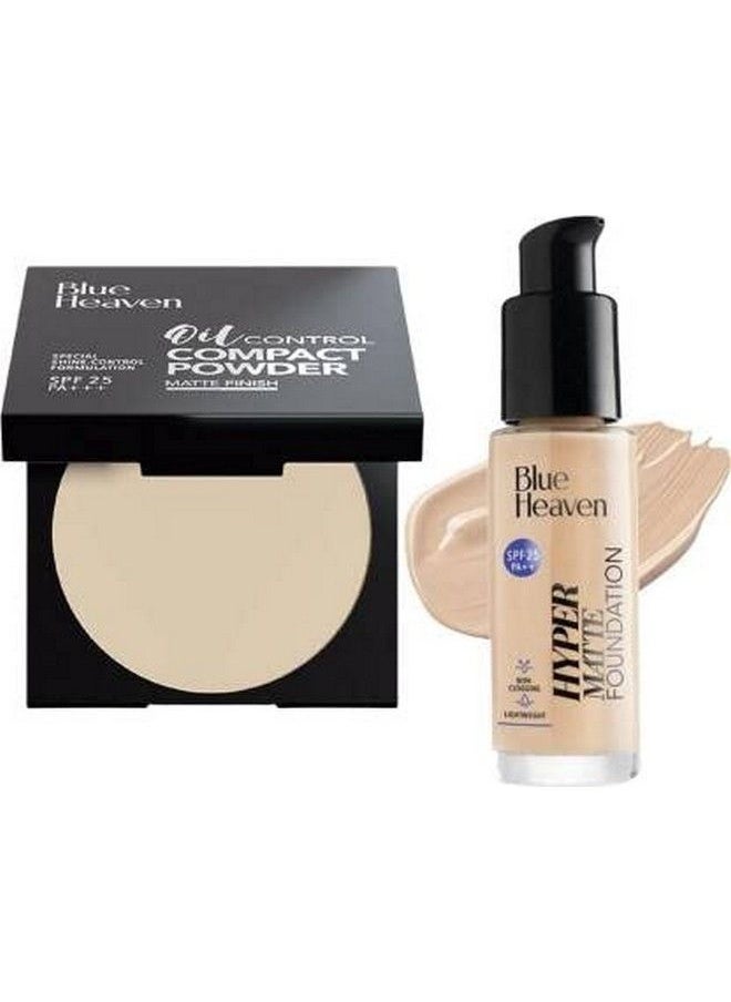 Blue Heaven - Hyper Matte Foundation Buildable Coverage For Every Shade 30 Ml Foundation With Oil Control Compact 8Gm (2 Items In The Set) - Image 1