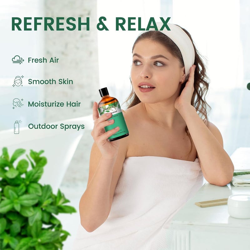 PHATOIL Peppermint Essential Oil, Huge 3.38 Fl Oz Pure and Natural, Premium Grade Essential Oil for Diffuser and Aromatherapy - Image 3