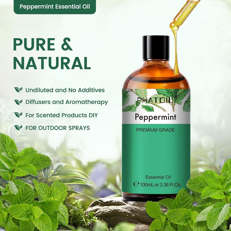 PHATOIL Peppermint Essential Oil, Huge 3.38 Fl Oz Pure and Natural, Premium Grade Essential Oil for Diffuser and Aromatherapy - Image 2