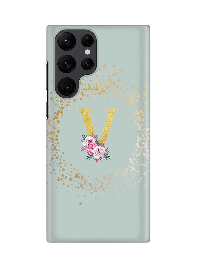 Stylizedd Monogram Slim Cover for Samsung Galaxy S22 Ultra 5G Case Custom Initials Letter Floral Pattern Snap Series Mobile Cover Matte Alphabet  - V (Light Green) - Image 1