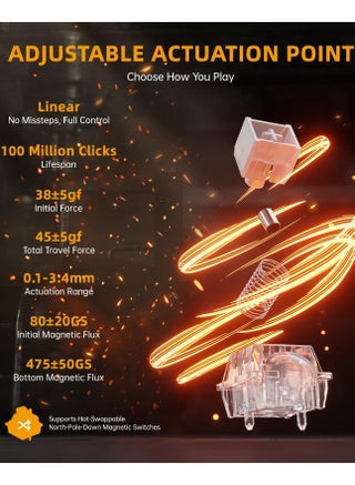 لوحة مفاتيح R68 HE المصنوعة من ألياف الكربون، بتردد 8000 هرتز، ودقة استجابة 0.005 مم، و68 مفتاحًا، لوحة مفاتيح ألعاب سلكية مزودة بمفاتيح مغناطيسية، وإمكانية ضبط مستوى التشغيل، وخاصية النقر السريع، وإضاءة RGB لأجهزة الكمبيوتر الشخصية وأجهزة ماك، لون أسود - view 4