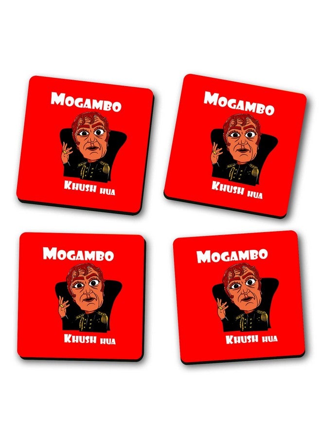 ASHVAH Mogambo khush Hua Print Designer Handmade Wooden Coaster Set for Home Kitchen, Office Desk - Set of 4 - Square: 10cm - Image 2