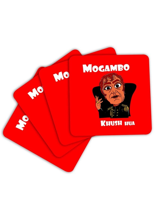 ASHVAH Mogambo khush Hua Print Designer Handmade Wooden Coaster Set for Home Kitchen, Office Desk - Set of 4 - Square: 10cm - Image 3