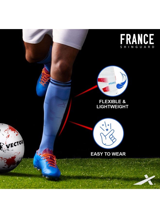 Vector X France Football Shin Guard with Adjustable Velcro Strap (S/M, France) - Image 3
