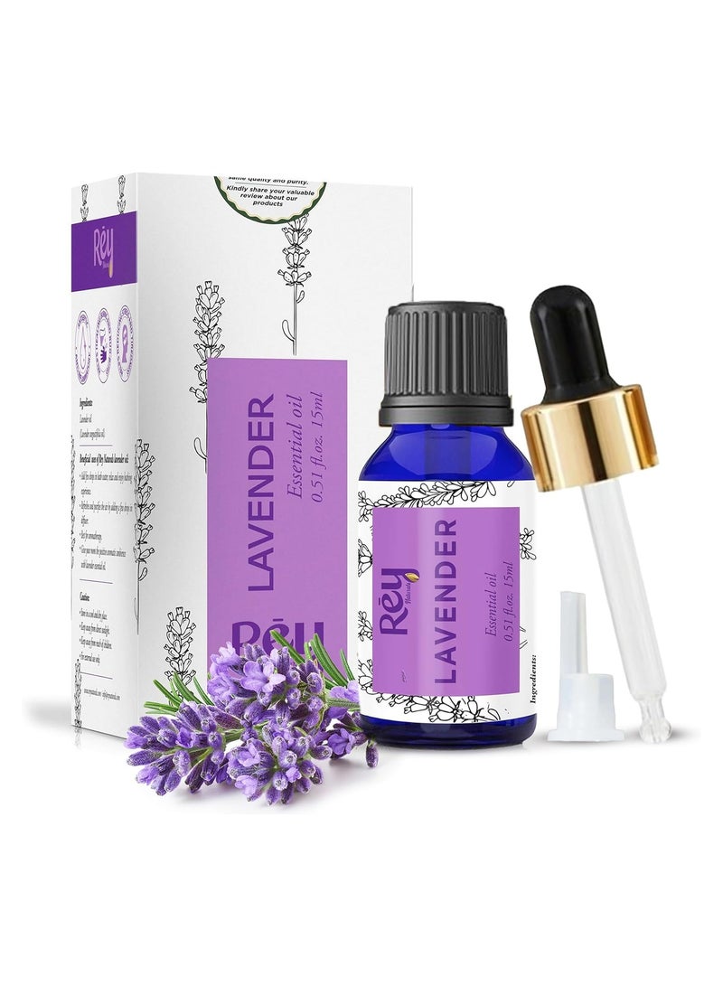 Rey Naturals ReyNaturals Lavender Essential Oil for Hair,Skin|100% Pure Lavender Oil with Natural Lavandula Angustifolia Extract 15 ml - Image 1