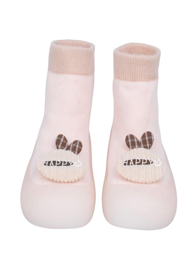SYADEL Baby Sock Shoes - Non-Slip Cotton Walking Shoes for Infants | 12.6cm Anti-Skid Sole | First Walkers | Indoor Safety Footwear for Boys & Girls (12-18 Months), Pink - Image 1