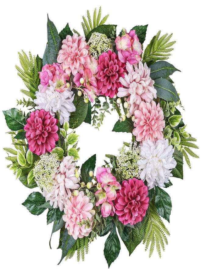 MDSTBN 24-Inch Spring Wreath for Front Door with Hydrangeas Dahlias Daisy Silk Flowers and Berry Greenery for All Seasons Indoor Outdoor Wedding Farmhouse Porch Wall Living Room Home Wedding Decor - Image 1