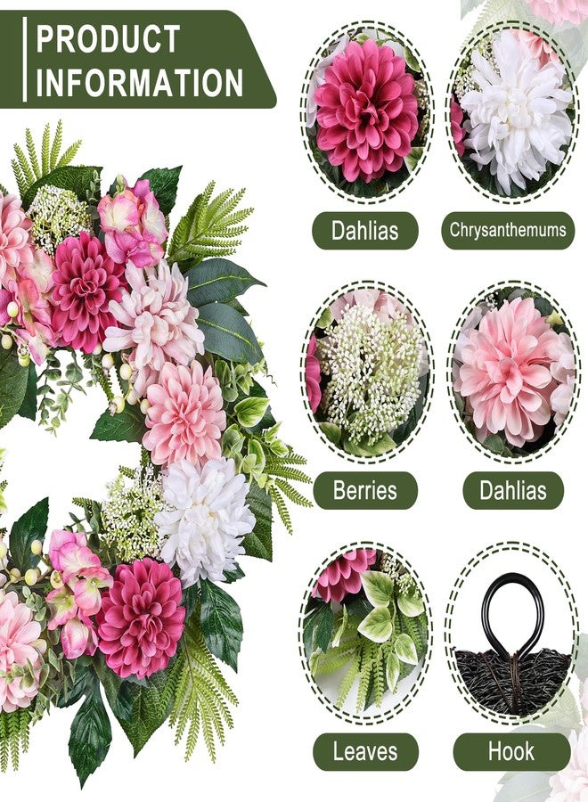 MDSTBN 24-Inch Spring Wreath for Front Door with Hydrangeas Dahlias Daisy Silk Flowers and Berry Greenery for All Seasons Indoor Outdoor Wedding Farmhouse Porch Wall Living Room Home Wedding Decor - Image 2