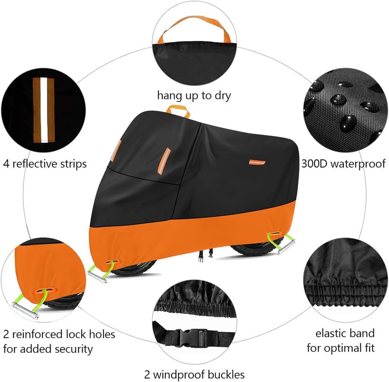 seceles Small Motorcycle Cover All Season Waterproof Outdoor Protection Anti-UV Fit up to 75 inch Bike Cover Honda Grom Lock Holes Reflective Strips Buckles Storage Bag (M 75" x 33" x 39") - Image 4