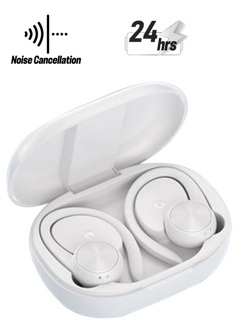 آيجو سماعات رأس لاسلكية غير قابلة للارتداء فوق الأذن TWS، سماعات رأس لاسلكية لنظامي Android وiPhone، شحن سريع Tpye-C، إلغاء الضوضاء الذكي ENC، مدة تشغيل تصل إلى 24 ساعة، مقاومة للماء - أبيض LED - Image 1