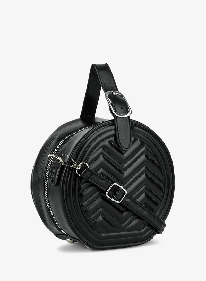 London Rag Black Round Quilted Sling Bag