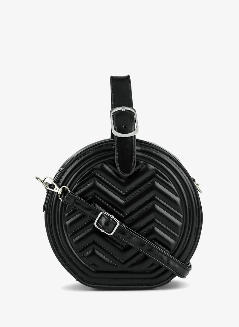 London Rag Black Round Quilted Sling Bag
