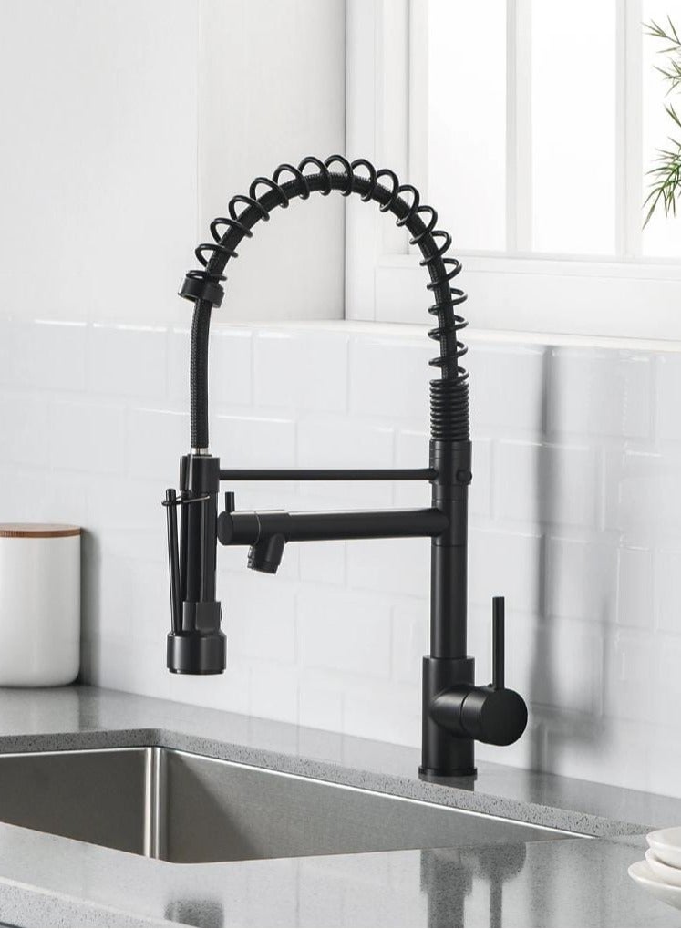 كانا صنبور مطبخ KANA مع فوهة قابلة للسحب، دوار 360 درجة، فوهة رذاذ من الفولاذ المقاوم للصدأ بفرشاة النيكل، صنبور حوض بمقبض واحد، صنبور مطبخ مزود بفوهة قابلة للسحب، صنبور ماء مع تحكم مزدوج ساخن وبارد، صنبور للمطبخ والحمام والشرفة، صنبور مطبخ مزود بفوهة قابلة للسحب للاستخدام في المرافق والمزارع. - Image 2