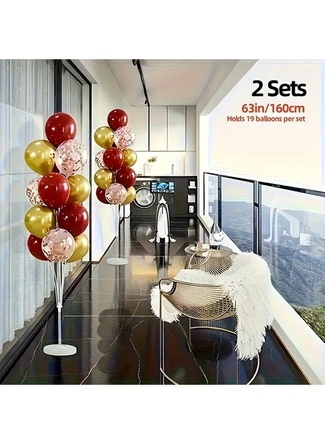 2 Sets Heavy Duty 63 Inch Tall Balloon Stand Kit with Water Base for Large Decorations - Image 1