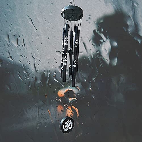 Ripe India® Feng Shui Om Vastu Five Pipe Wind Chime for Balcony Window and Om Wind Chime Positive Energy 5 Pipe 45 Cm Black Color - Image 2