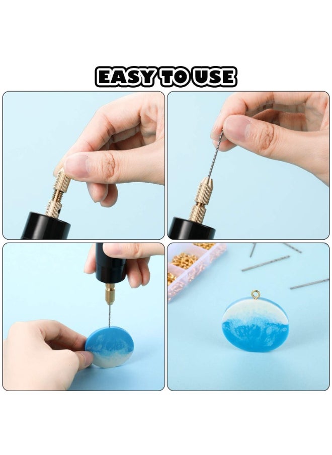 Electric Resin Drill Set, Including 300 Gold Silver Eye Screws, 10 Twist Drill Bits Tools, Electric Mini Drill with Wrench Hex Pin Vise for Resin Casting Molds DIY Keychains Crafts Maki  - Image 5