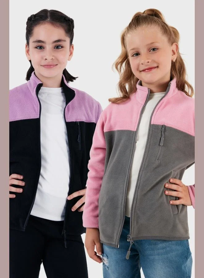 Lela Lela Soft Texture Zippered Color Block Stand Collar Pocket 2-Pack Cardigan Polar Kids POLAR 5905001S2