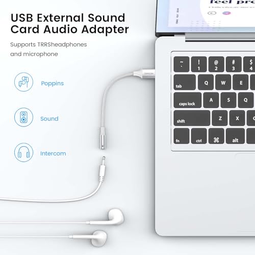 MOSWAG USB to 3.5mm Jack Audio Adapter,USB to Aux Cable with TRRS 4-Pole Mic-Supported Computer Headphone Microphone AUX Adapter External Sound Card for Laptop PC PS4 PS5 (0.65Feet/20cm, White) - Image 5
