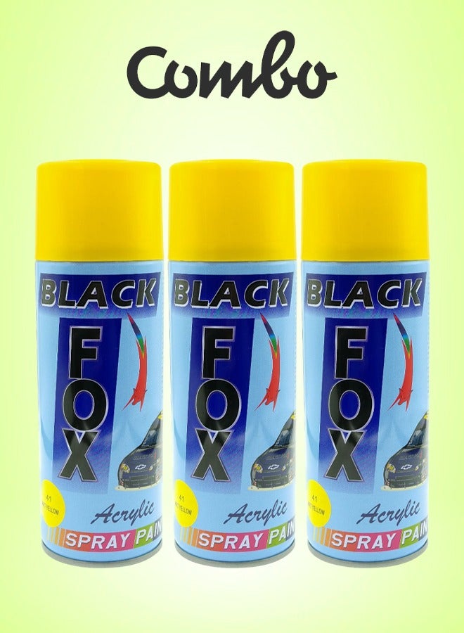 Black Fox Premium Quality Multi Purpose Car Spray Paint  Yellow Color 3 pcs - Image 1