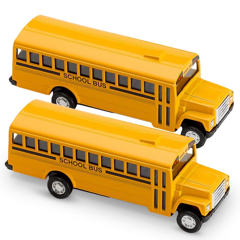 Playbees Pullback Diecast School Buses 2 Pack Yellow Metal Toys with WriteOn Surfaces Perfect Party Favors Gifts and School Memories for Little Boys and Girls 5 Inch - Image 3