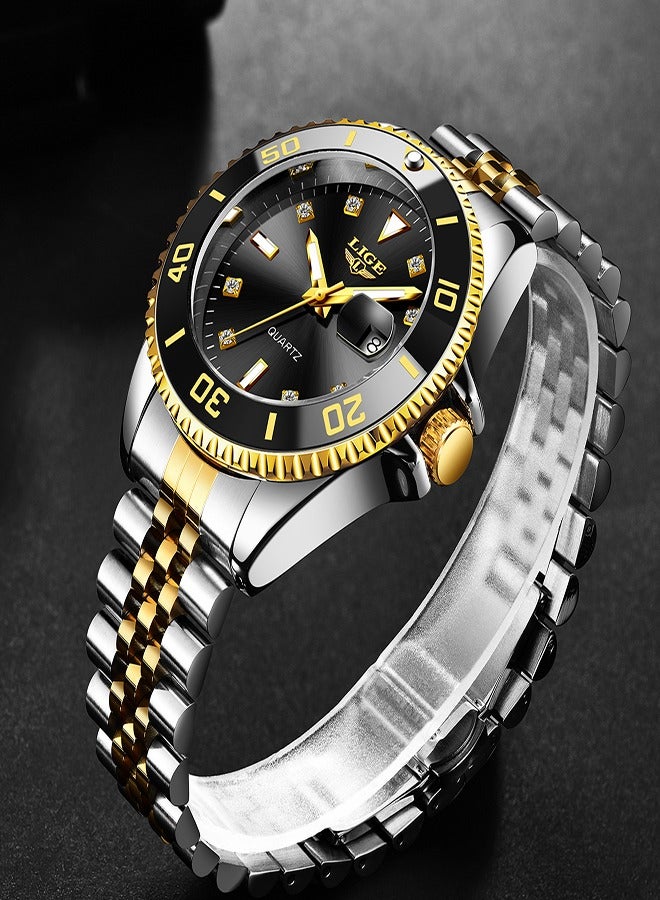 LIGE Men's Business Black Dial Quartz Watches Luxurious and Elegant with Stainless Steel Band  - Image 3