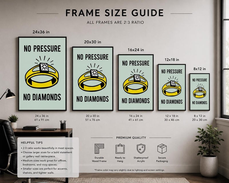 TNESSENTIAL No Pressure No Diamonds Poster, Motivational Typography Print, Minimalist Office Decor - Image 4