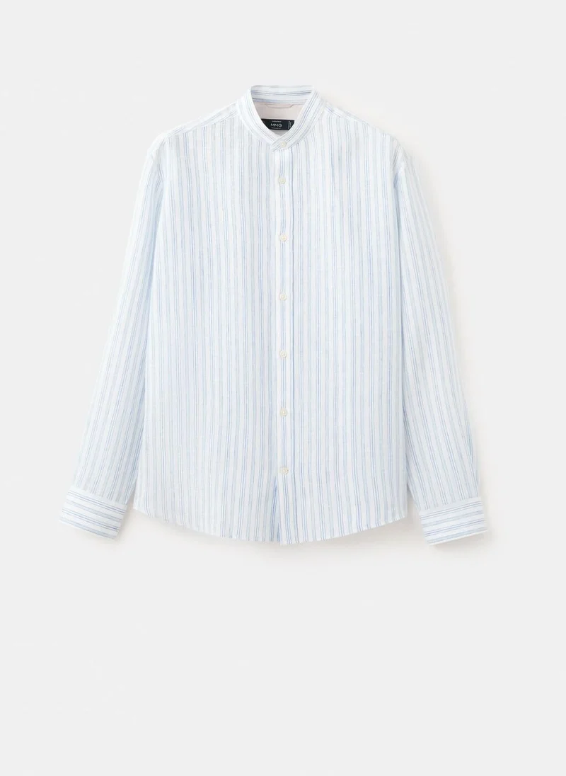Mango Man  100% linen striped grandad collar shirt for Men | Best Price UAE