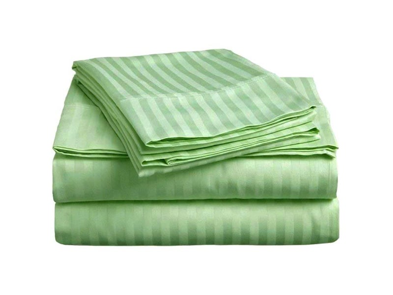 BALAJI EXPORT 3 Pc Cotton Bedsheet Set 1 Pc Zipper Duvet Cover 100 Egyptian Cotton Bedsheet With 2 Pillow Cover 400 Tc Super Soft Wrinkle Free 4 Piece Set Sage Stripe Double Size Green