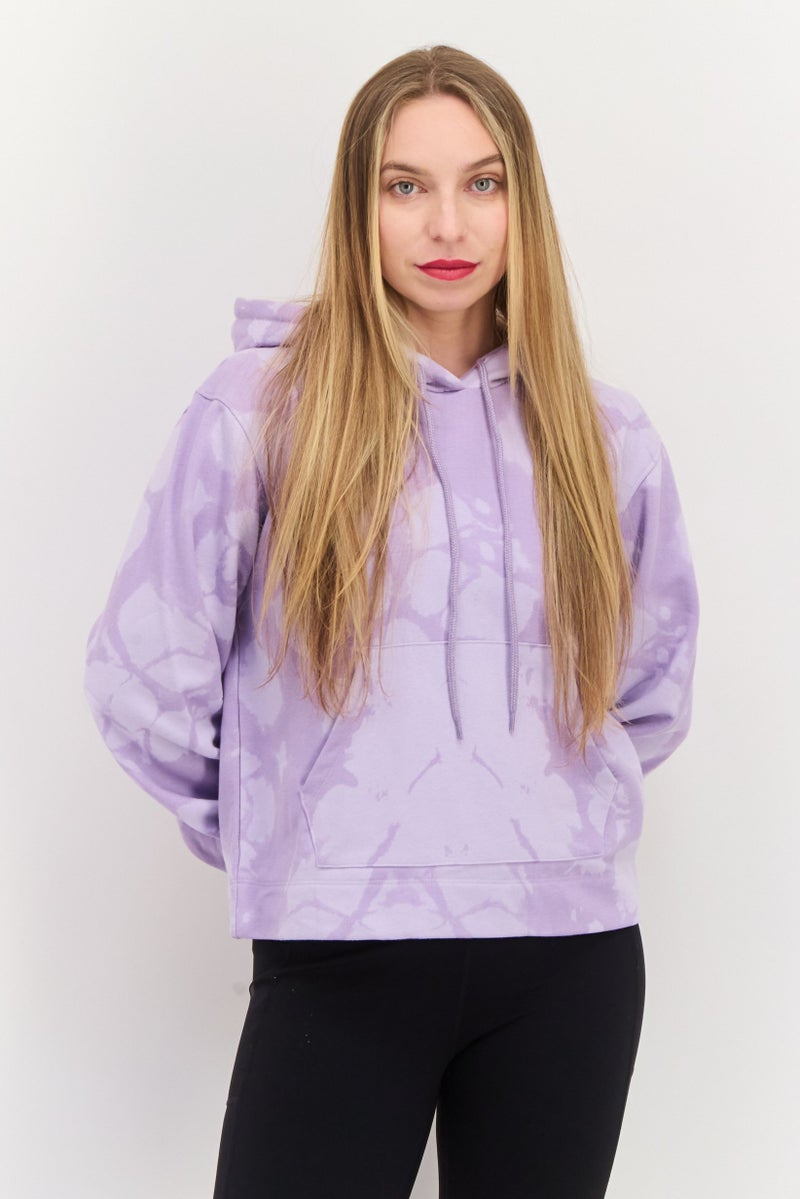 Women Allover Print Long Sleeves Hooded Sweatshirt, Lavender