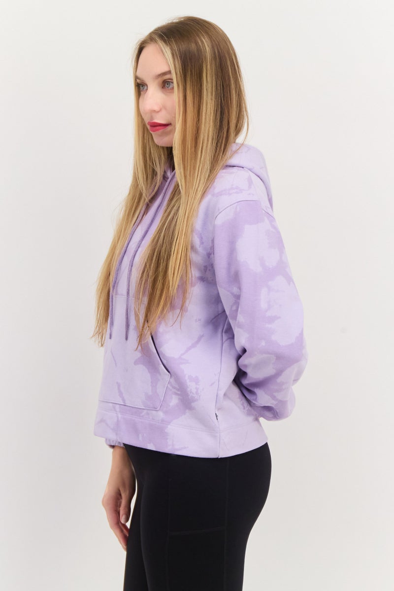 Women Allover Print Long Sleeves Hooded Sweatshirt, Lavender
