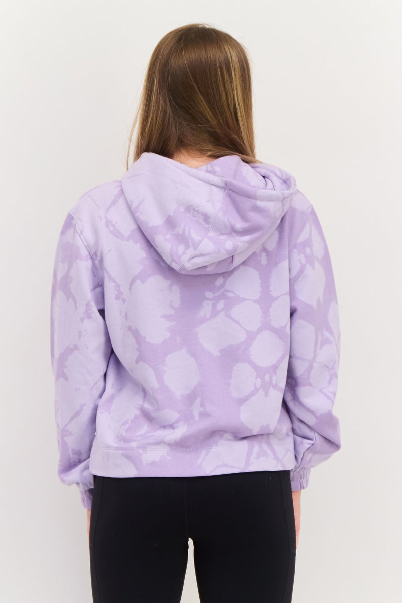 Women Allover Print Long Sleeves Hooded Sweatshirt, Lavender