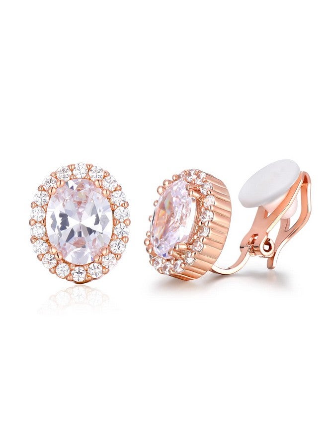 SELOVO Wedding Bridal Cubic Zirconia Non Pierced Stud Clip On Earrings For Women - Image 1