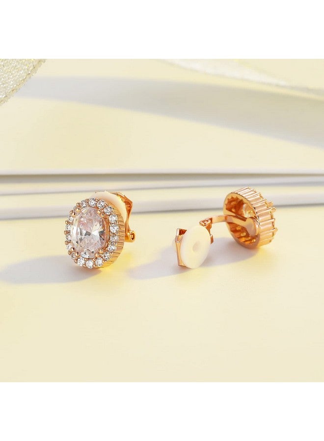 SELOVO Wedding Bridal Cubic Zirconia Non Pierced Stud Clip On Earrings For Women - Image 2