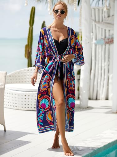 IMAGEKOPE Women’s Kimono Cover Up Long Beach Dress Swimsuit Cover Ups Colorful Cardigan Lightweight Robe for Swimwear - Image 3