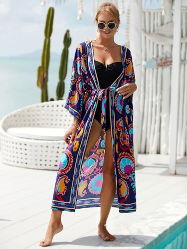 IMAGEKOPE Women’s Kimono Cover Up Long Beach Dress Swimsuit Cover Ups Colorful Cardigan Lightweight Robe for Swimwear - Image 4