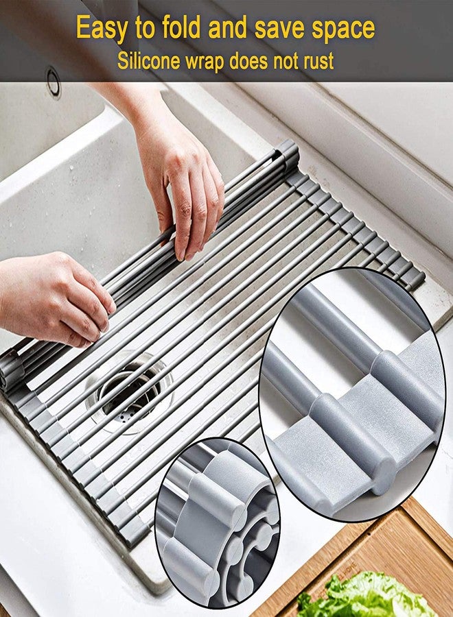 skyzone Multifunction Folding Kitchen Sink Rack, Sink Cover, Collapsible Dish Rack, Rolling Sink Rack, Kitchen Fruits Vegetables Drainer for Dishes - Image 3