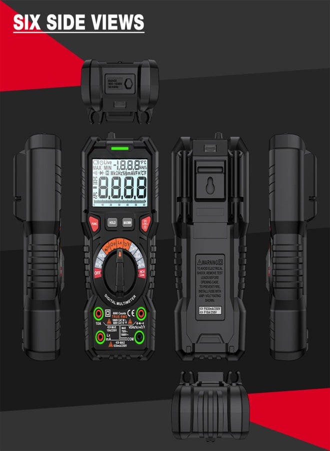 هابوتيست جهاز قياس متعدد رقمي HABOTEST HT118L، 6000 عد، قياس التيار المتردد/المستمر RMS الحقيقي، كشف التيار المباشر، اختبار الترانزستور، مقياس الفولت، مقياس السعة - Image 5