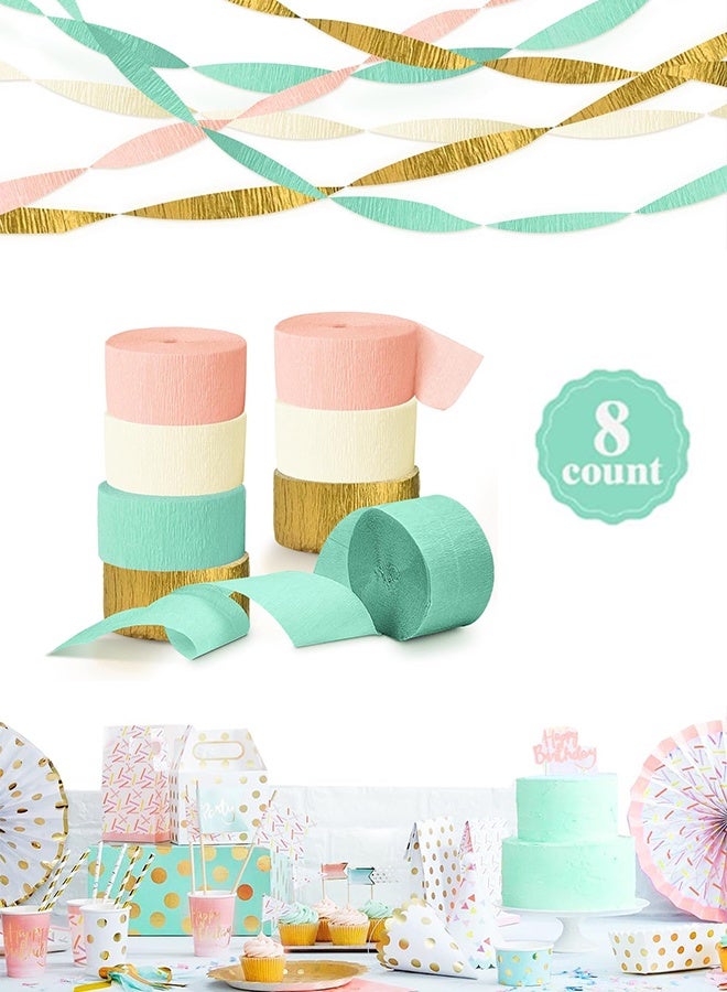 Lemon 8 Rolls Pastel Party Decorations, Mint Green Pink White Gold Crepe Paper Streamers for Wedding, Baby Bridal Shower, Engagement Party, Birthday, Valentine's Day, 82 Ft Long - Image 1