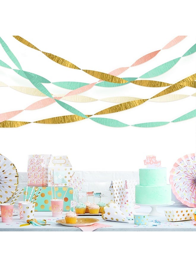 Lemon 8 Rolls Pastel Party Decorations, Mint Green Pink White Gold Crepe Paper Streamers for Wedding, Baby Bridal Shower, Engagement Party, Birthday, Valentine's Day, 82 Ft Long - Image 5
