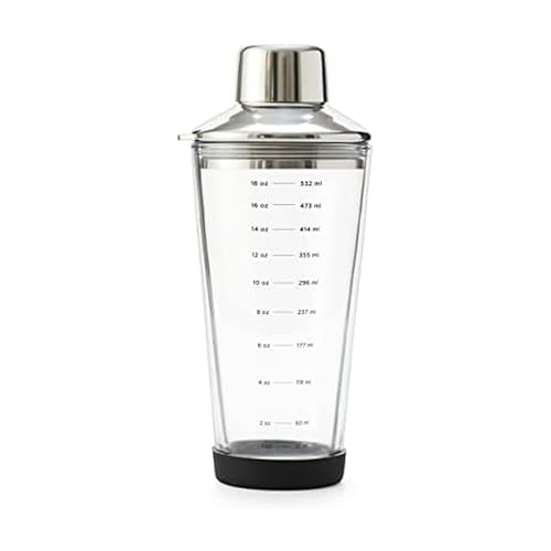 Rabbit 18 oz Glass Cocktail Shaker with Printed Measurements, Multi-Use Stainless Steel Topper with 1.5 oz Jigger Cap and Strainer, 3.94 x 3.54 x 9.06 IN - Image 1