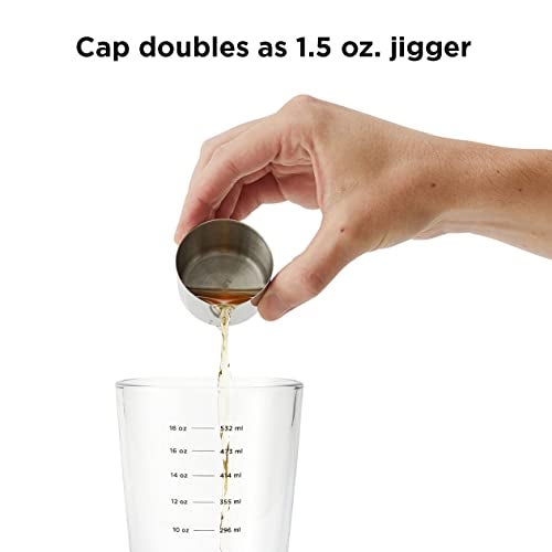 Rabbit 18 oz Glass Cocktail Shaker with Printed Measurements, Multi-Use Stainless Steel Topper with 1.5 oz Jigger Cap and Strainer, 3.94 x 3.54 x 9.06 IN - Image 3
